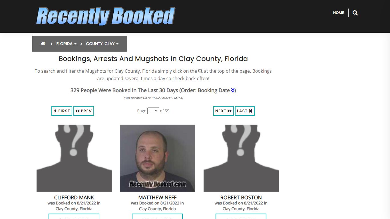 Recent bookings, Arrests, Mugshots in Clay County, Florida